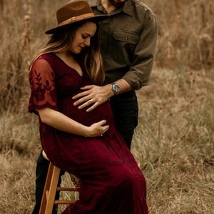 PinkBlush Burgundy Lace Mesh Overlay Maternity